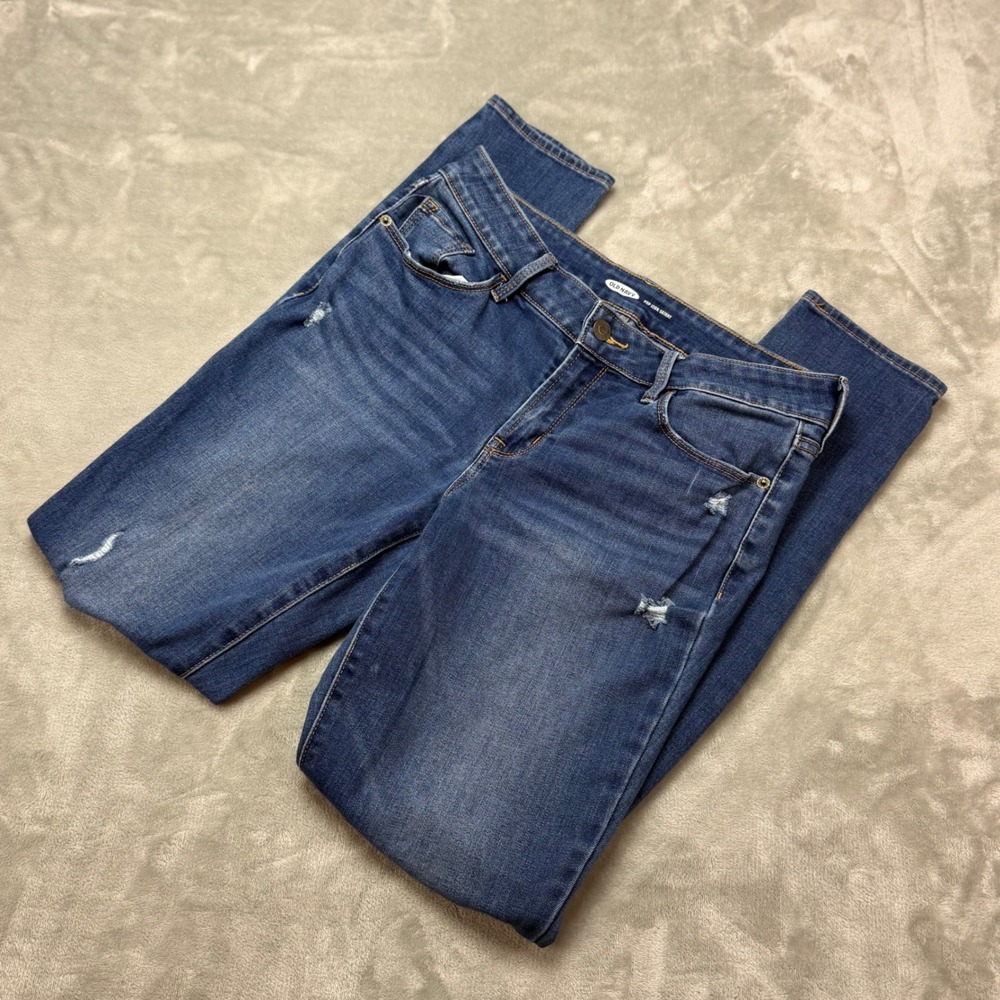 Old Navy Pop Icon Skinny Jeans Womens 8‎ Blue Distressed Ripped Mid Rise Stretch